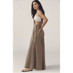 Anthropologie Pilcro Carpenter Jumpsuit Wide Leg Moss Linen Boho Size XXS NWT